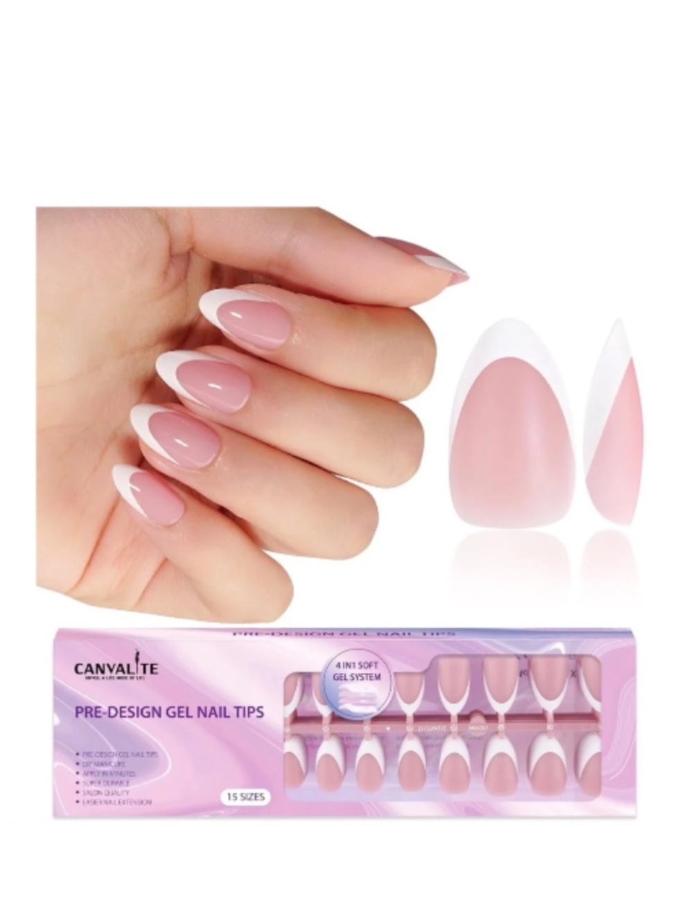 French Tip Pink And White Short Almond Press-On Nails